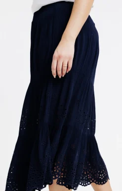 Toscane Boutique Jupes|Jupon crepon à broderie ajourée MARINE