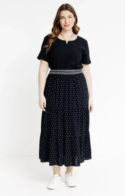 Toscane Boutique Jupes|Jupon taille smockée tissu plumetis NOIR