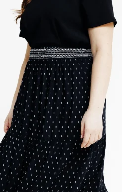 Toscane Boutique Jupes|Jupon taille smockée tissu plumetis NOIR