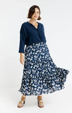 Toscane Boutique Jupes|Jupon évasé imprimé fleuri MARINE