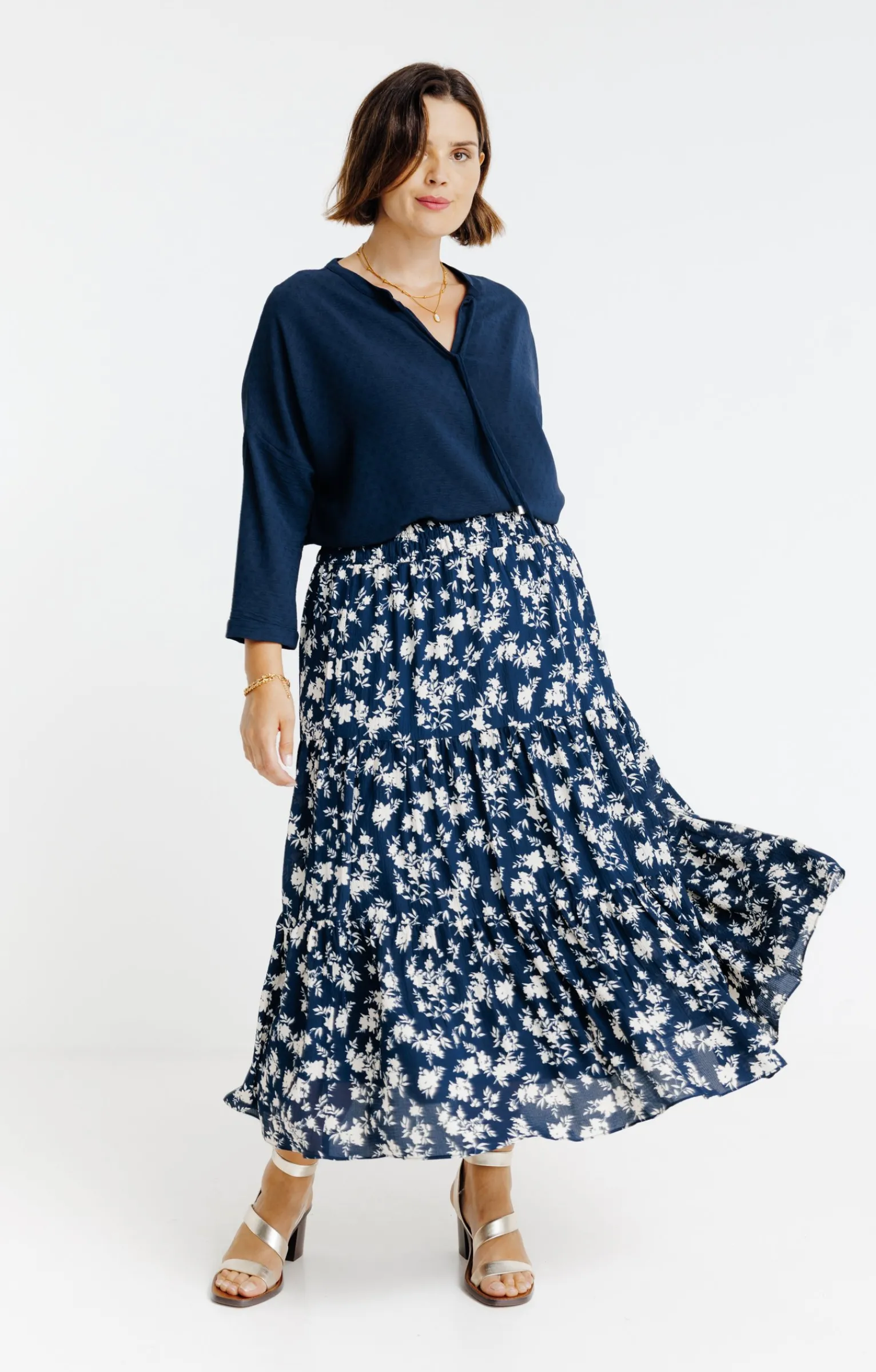 Toscane Boutique Jupes|Jupon évasé imprimé fleuri MARINE
