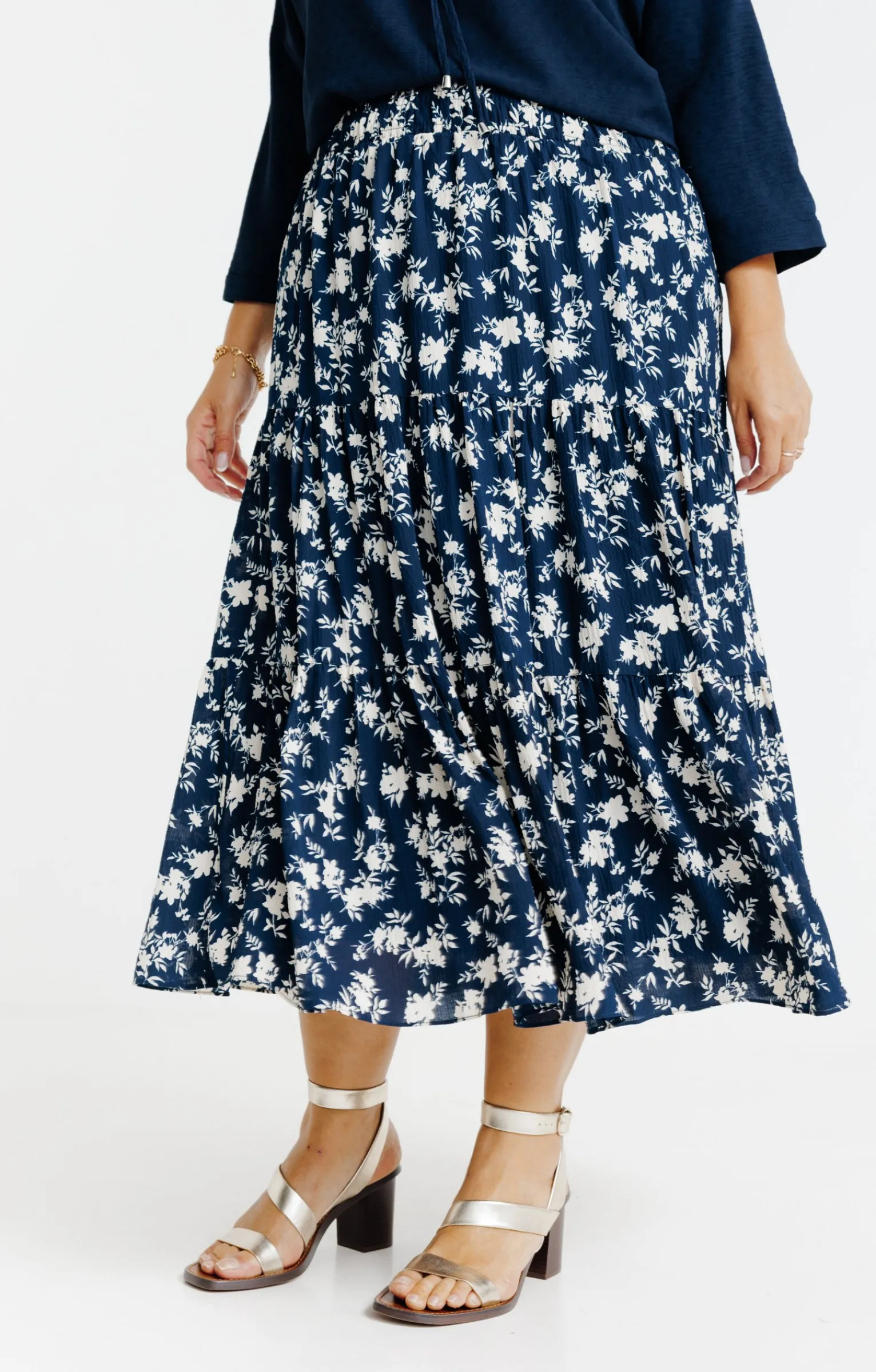 Toscane Boutique Jupes|Jupon évasé imprimé fleuri MARINE