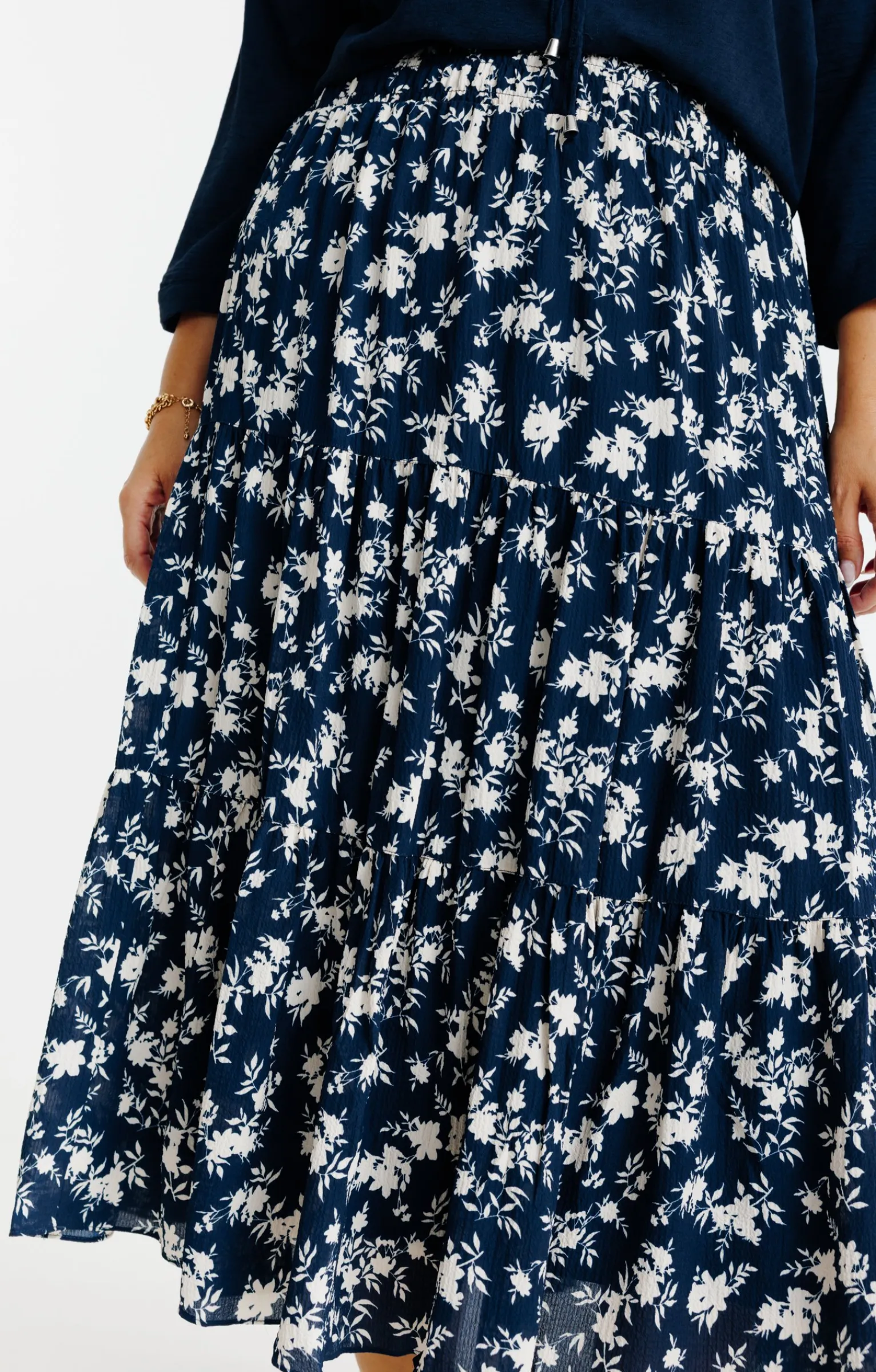 Toscane Boutique Jupes|Jupon évasé imprimé fleuri MARINE