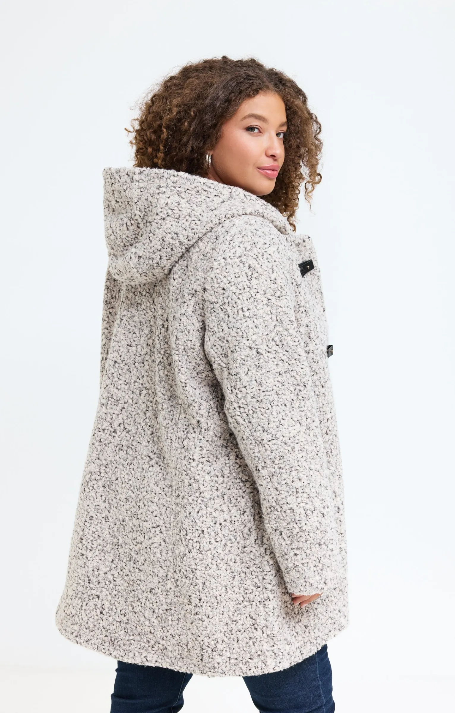 Toscane Boutique Manteaux|Manteau à capuche en bouclette BEIGE