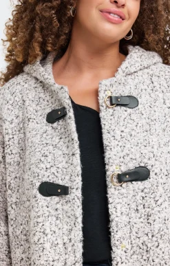 Toscane Boutique Manteaux|Manteau à capuche en bouclette BEIGE