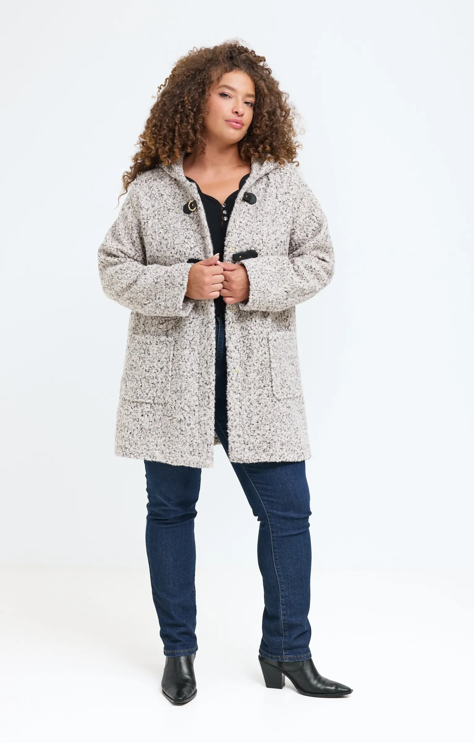 Toscane Boutique Manteaux|Manteau à capuche en bouclette BEIGE