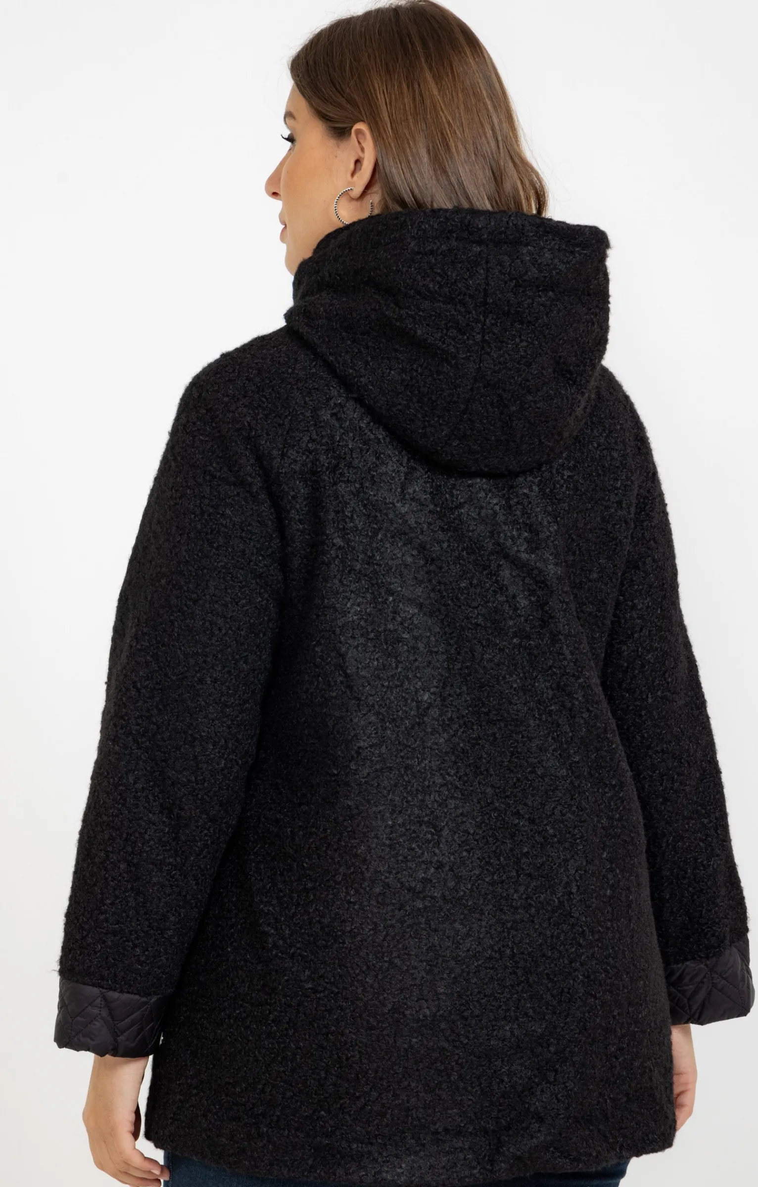 Toscane Boutique Manteaux|Manteau bi-matière avec capuche NOIR