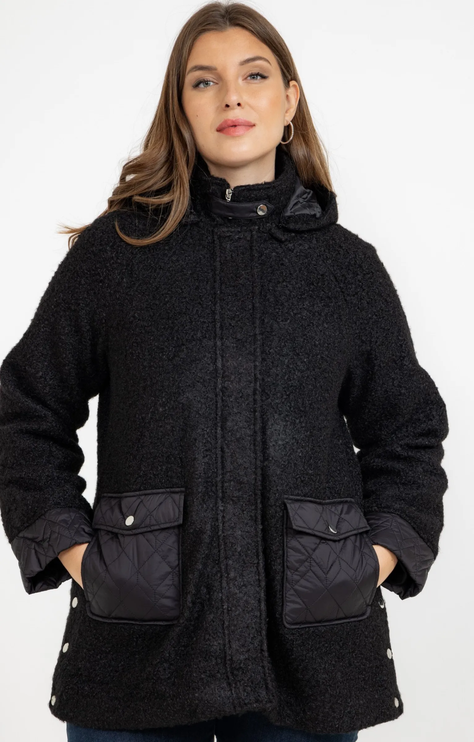 Toscane Boutique Manteaux|Manteau bi-matière avec capuche NOIR