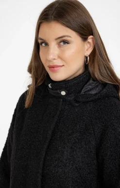 Toscane Boutique Manteaux|Manteau bi-matière avec capuche NOIR