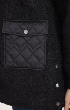 Toscane Boutique Manteaux|Manteau bi-matière avec capuche NOIR