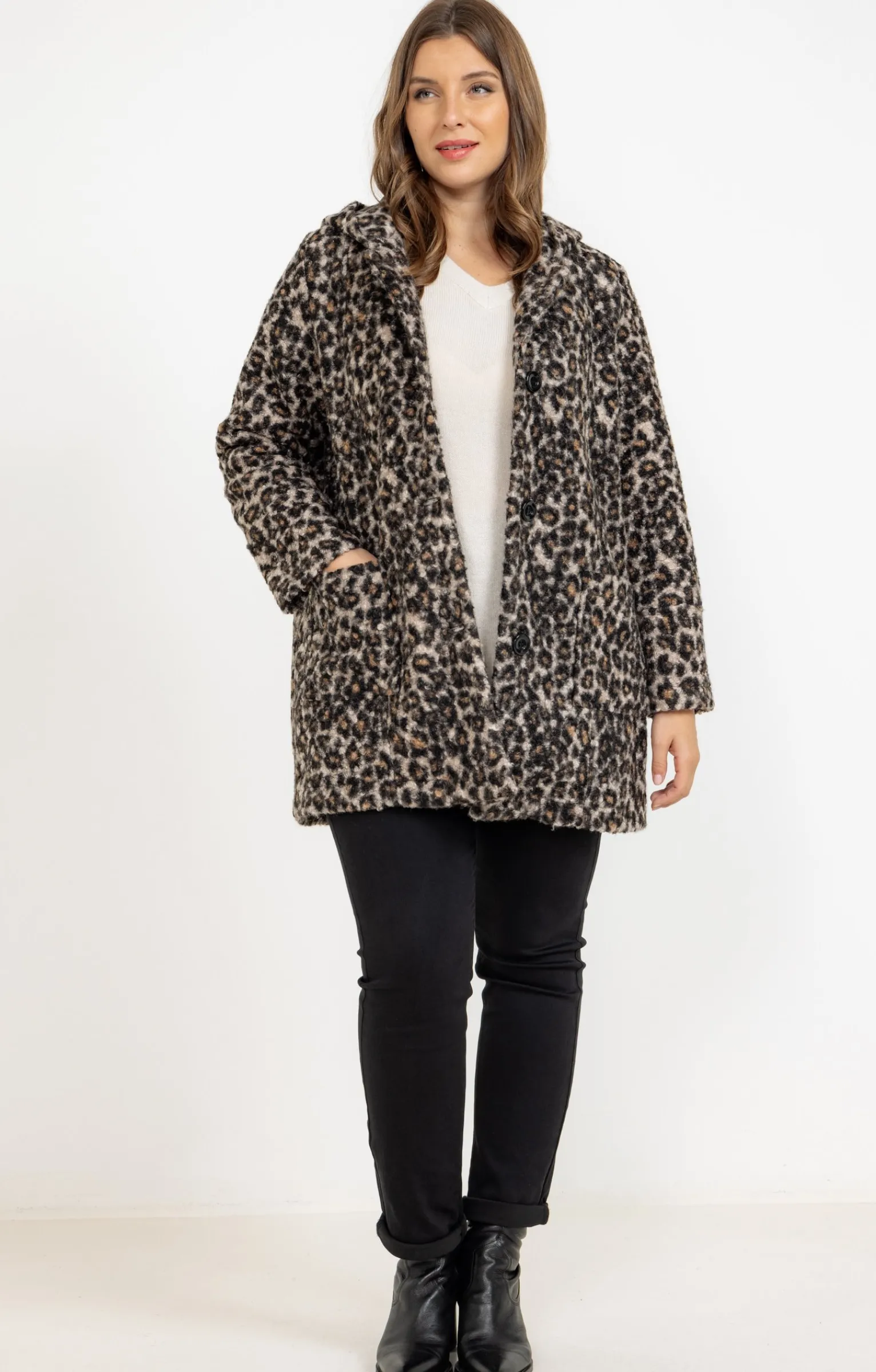 Toscane Boutique Manteaux|Manteau bouclette imprimé léopard BEIGE