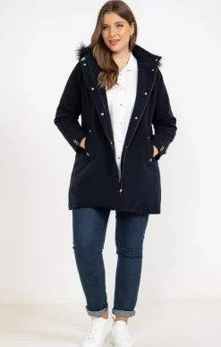 Toscane Boutique Manteaux|Manteau mi-long à capuche MARINE