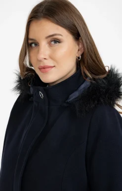 Toscane Boutique Manteaux|Manteau mi-long à capuche MARINE