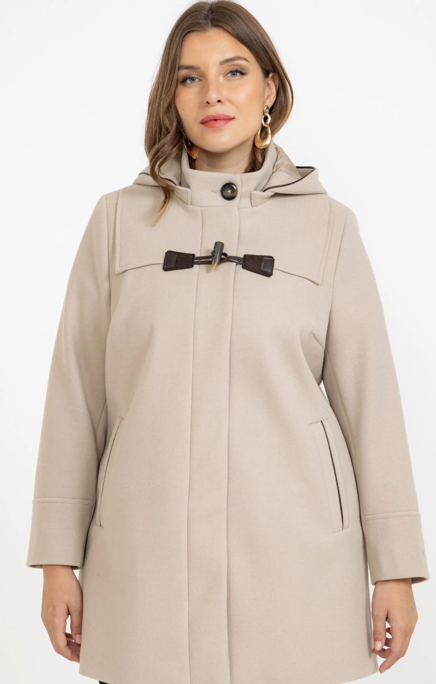 Toscane Boutique Manteaux|Manteau uni à capuche BEIGE