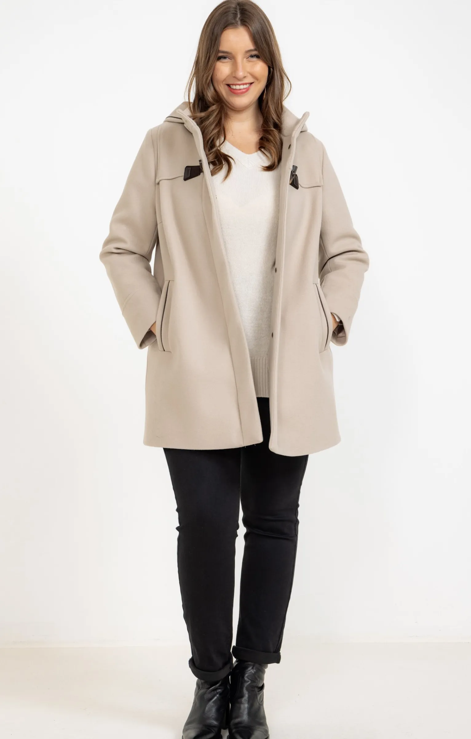 Toscane Boutique Manteaux|Manteau uni à capuche BEIGE