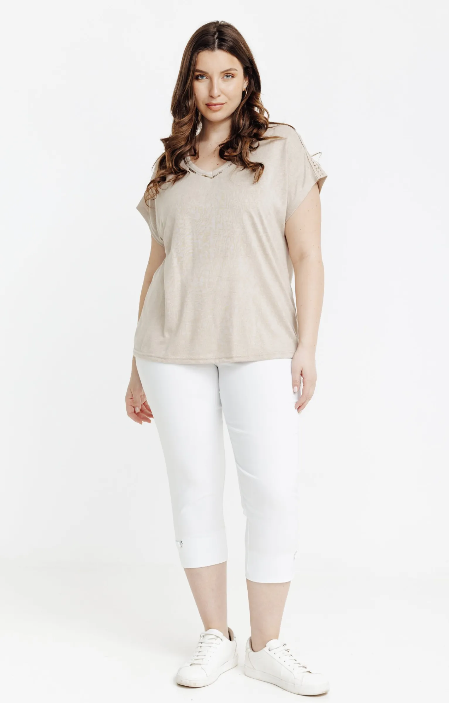 Toscane Boutique Pantalons|Pantacourt avec oeillet en bas de jambe BLANC