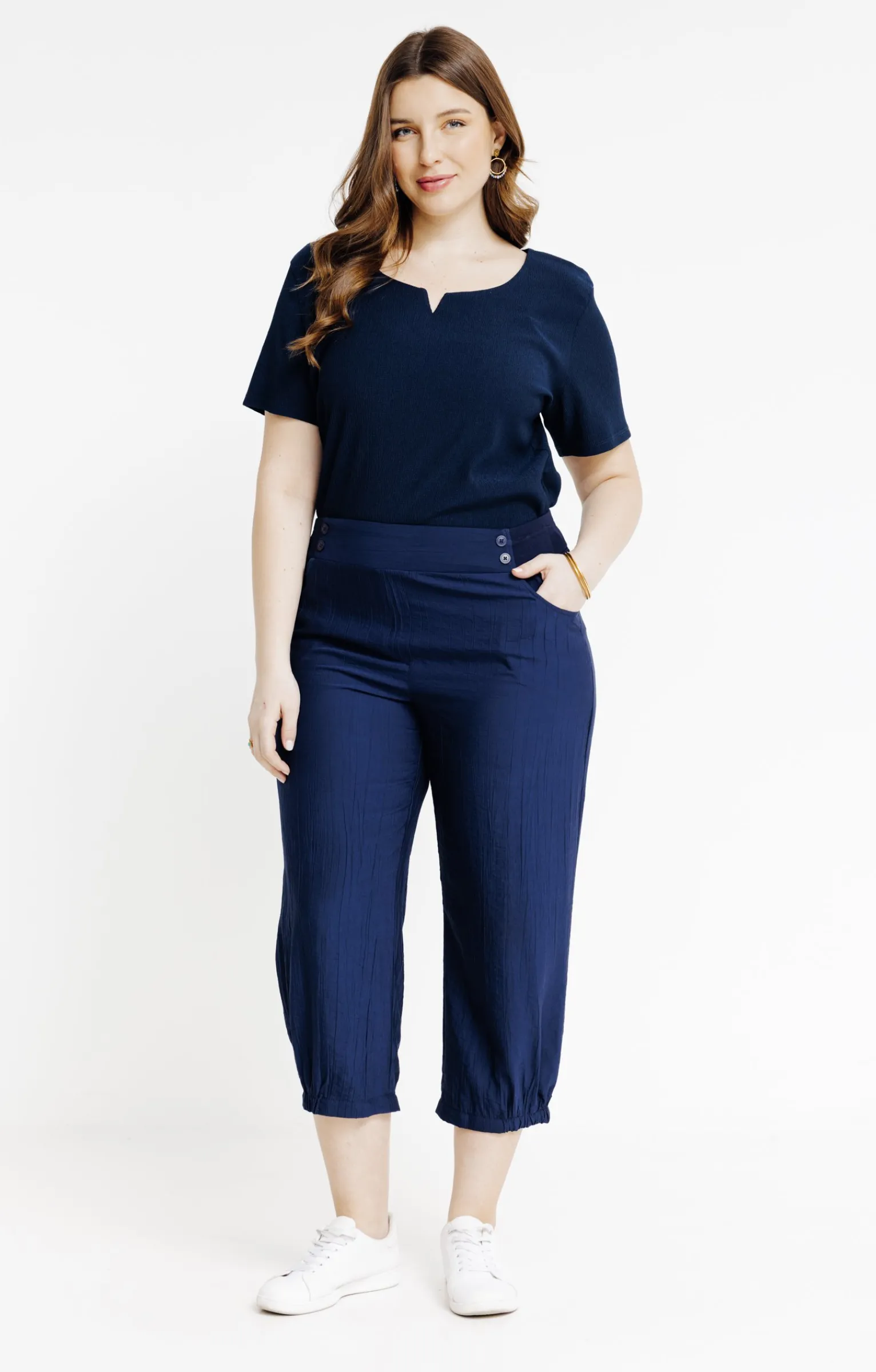 Toscane Boutique Pantalons|Pantacourt boule tissu texturé MARINE