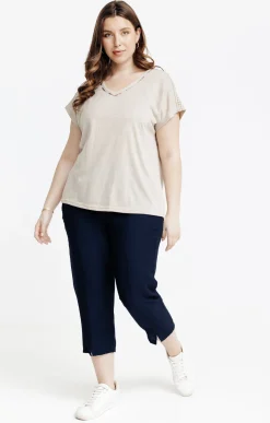 Toscane Boutique Pantalons|Pantacourt droit boutons fleurs MARINE