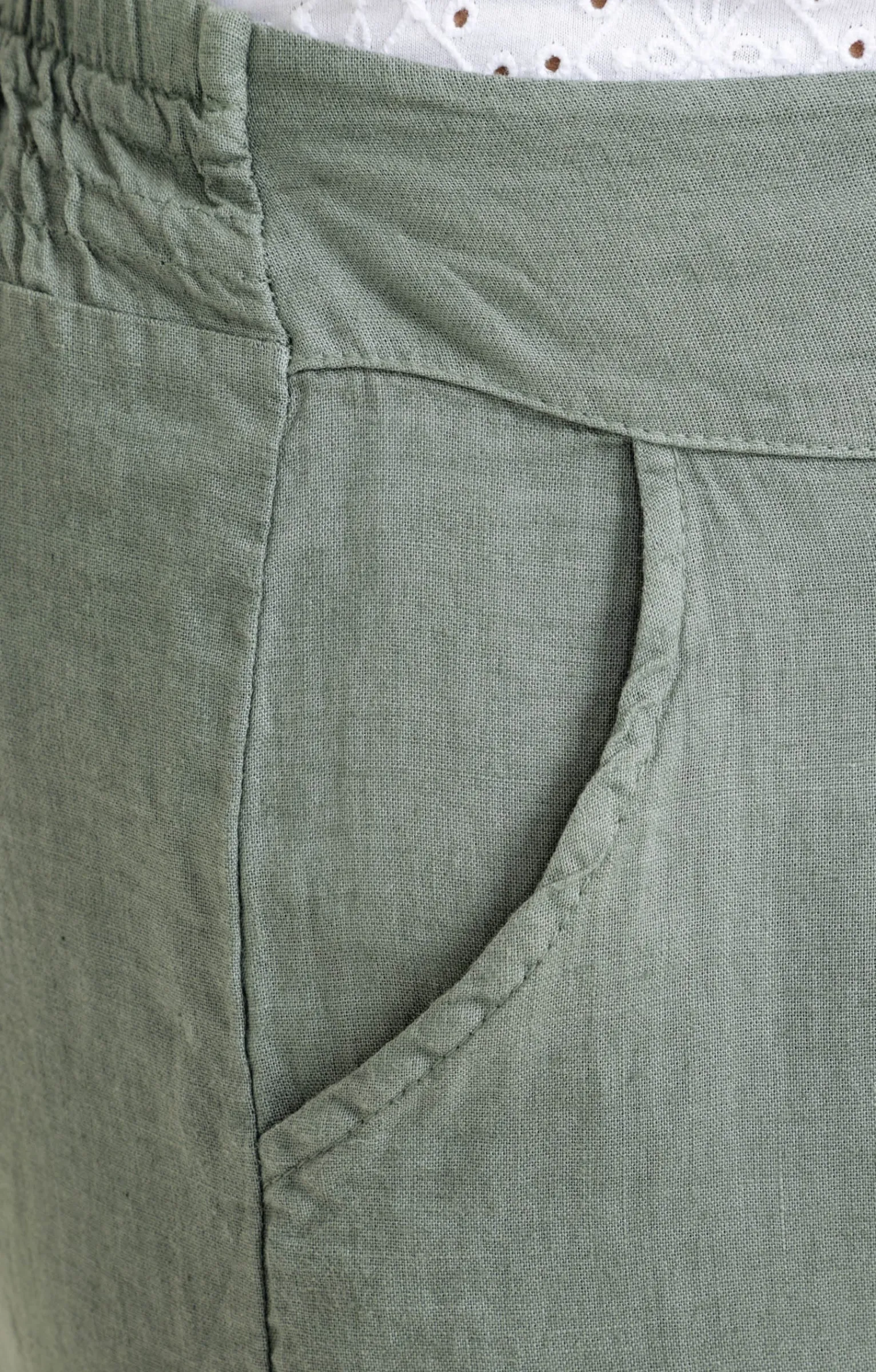 Toscane Boutique Pantalons|Pantacourt lin viscose brodé CELADON