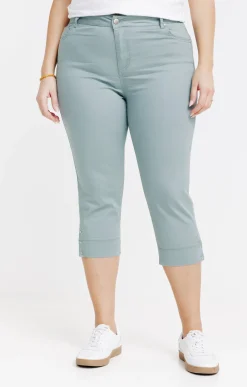 Toscane Boutique Pantalons|Pantacourt superstretch détail rivet TILLEUL