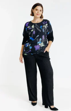 Toscane Boutique Pantalons|Pantalon maille froissée légère NOIR