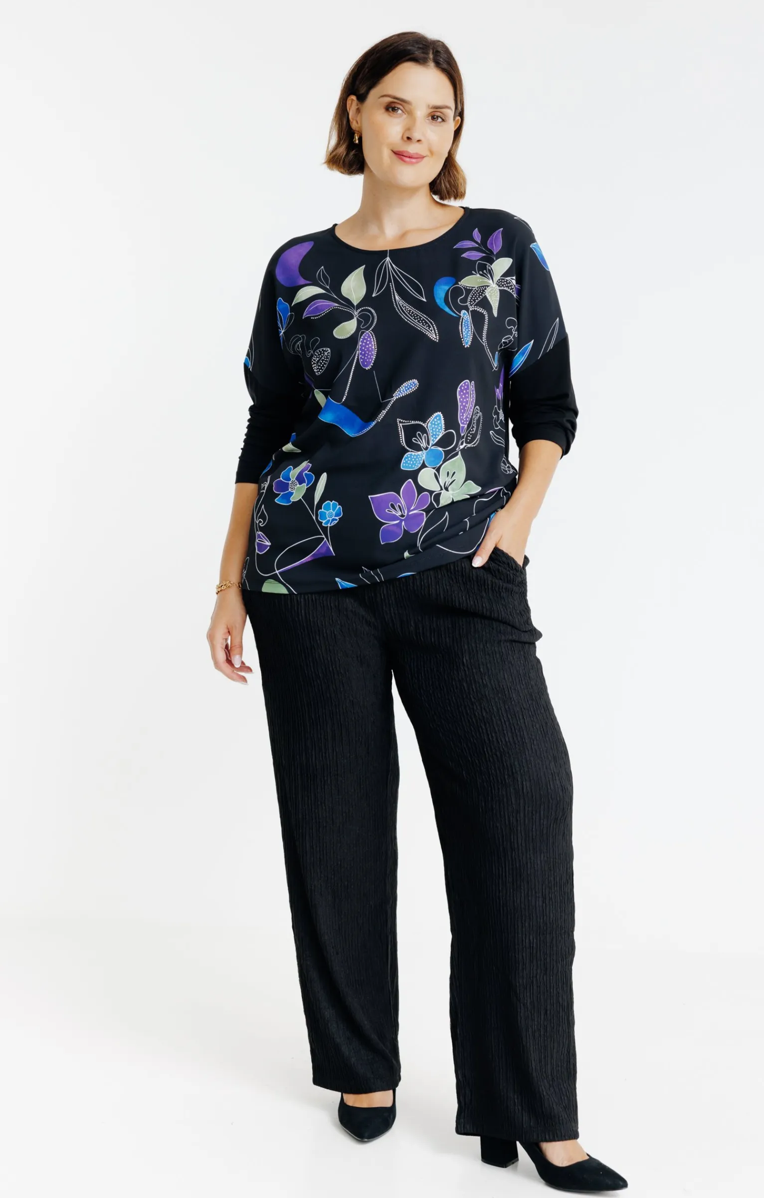 Toscane Boutique Pantalons|Pantalon maille froissée légère NOIR