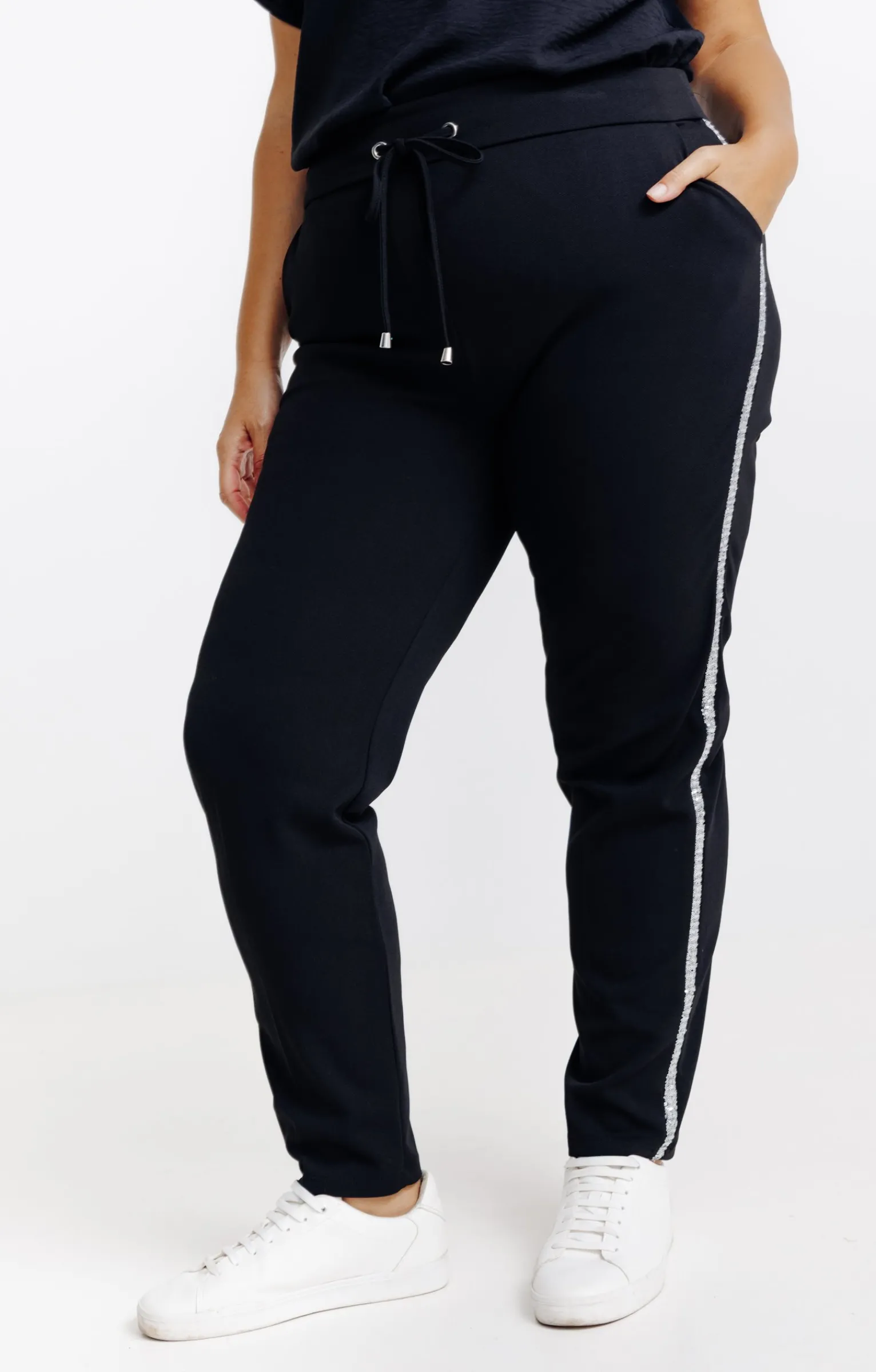 Toscane Boutique Pantalons|Pantalon style jogging bande paillette NOIR