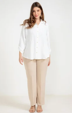Toscane Boutique Pantalons|Pantalon twill avec ceinture CREME