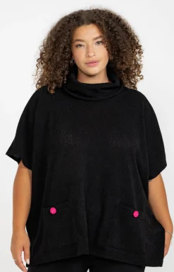 Toscane Boutique Pulls & Cardigans|Poncho à poches et boutons colorés NOIR