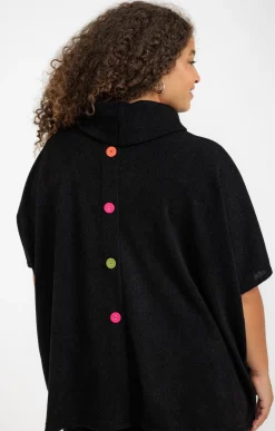 Toscane Boutique Pulls & Cardigans|Poncho à poches et boutons colorés NOIR