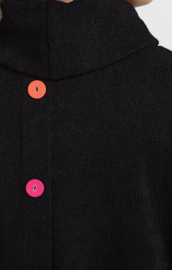 Toscane Boutique Pulls & Cardigans|Poncho à poches et boutons colorés NOIR
