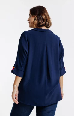Toscane Boutique Chemisiers & Tuniques|Poncho avec boutons fantaisies MARINE