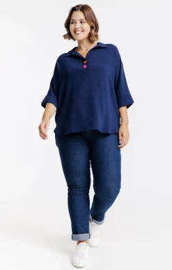 Toscane Boutique Chemisiers & Tuniques|Poncho avec boutons fantaisies MARINE