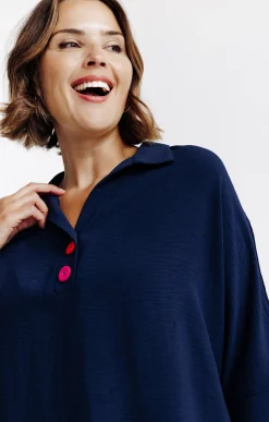 Toscane Boutique Chemisiers & Tuniques|Poncho avec boutons fantaisies MARINE