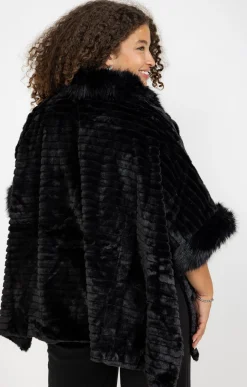 Toscane Boutique Accessoires|Poncho doux fausse fourrure NOIR