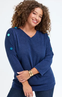 Toscane Boutique Pulls & Cardigans|Pull avec boutons fantaisies MARINE
