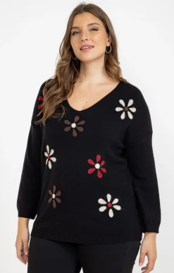 Toscane Boutique Pulls & Cardigans|Pull avec fleurs NOIR