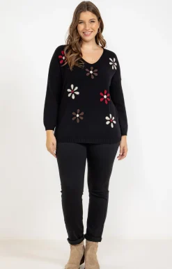 Toscane Boutique Pulls & Cardigans|Pull avec fleurs NOIR