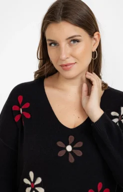 Toscane Boutique Pulls & Cardigans|Pull avec fleurs NOIR