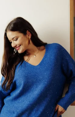 Toscane Boutique Pulls & Cardigans|Pull col V avec strass PETROLE