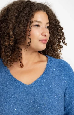 Toscane Boutique Pulls & Cardigans|Pull col V avec strass PETROLE