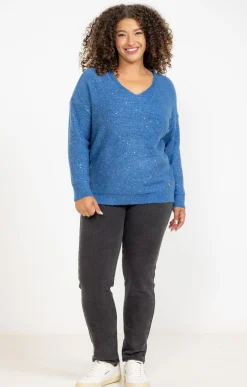 Toscane Boutique Pulls & Cardigans|Pull col V avec strass PETROLE