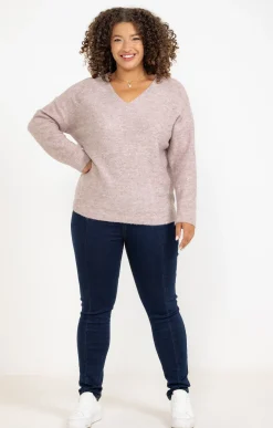 Toscane Boutique Pulls & Cardigans|Pull col V avec strass ROSE POUDRE