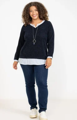Toscane Boutique Pulls & Cardigans|Pull 2-en-1 avec empiècement à rayures MARINE