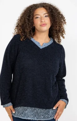 Toscane Boutique Pulls & Cardigans|Pull 2-en-1 avec empiècement filet MARINE