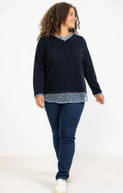 Toscane Boutique Pulls & Cardigans|Pull 2-en-1 avec empiècement filet MARINE