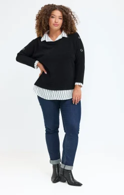Toscane Boutique Pulls & Cardigans|Pull 2-en-1 avec empiècement rayé NOIR