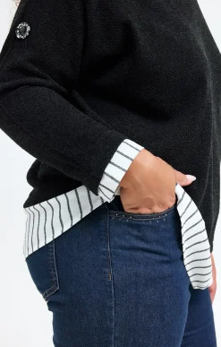 Toscane Boutique Pulls & Cardigans|Pull 2-en-1 avec empiècement rayé NOIR