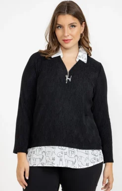 Toscane Boutique Pulls & Cardigans|Pull 2-en-1 imprimé chat NOIR