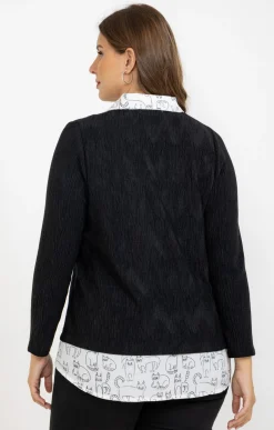 Toscane Boutique Pulls & Cardigans|Pull 2-en-1 imprimé chat NOIR